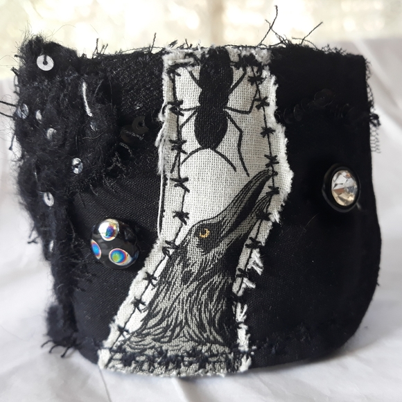 Handmade Bracelet Upcycled Owl Crow Cuff - Picture 3 of 6
